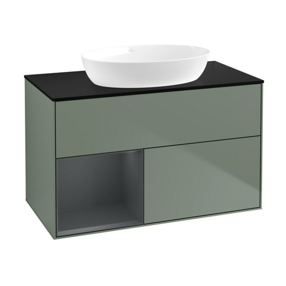 V&B Meuble sous-vasque Finion 100, Plaque bleue mate, Rayure médium mate laquée, Huile mate laquée