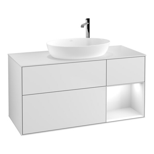 V&B Meuble sous vasque Finion 120 cm, blanc brillant laqué, blanc mat laqué
