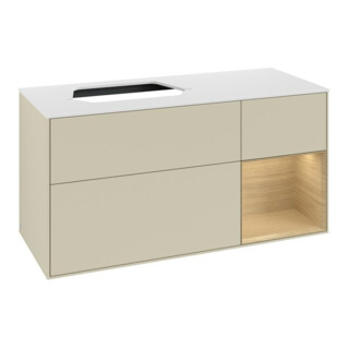 V&B Meuble sous-vasque Finion 120 cm, blanc mat, droite, poignée ven, gris mat laqué