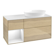 V&B Meuble sous vasque Finion 120 cm, blanc mat, étagère blanche laquée, poignée ven-1
