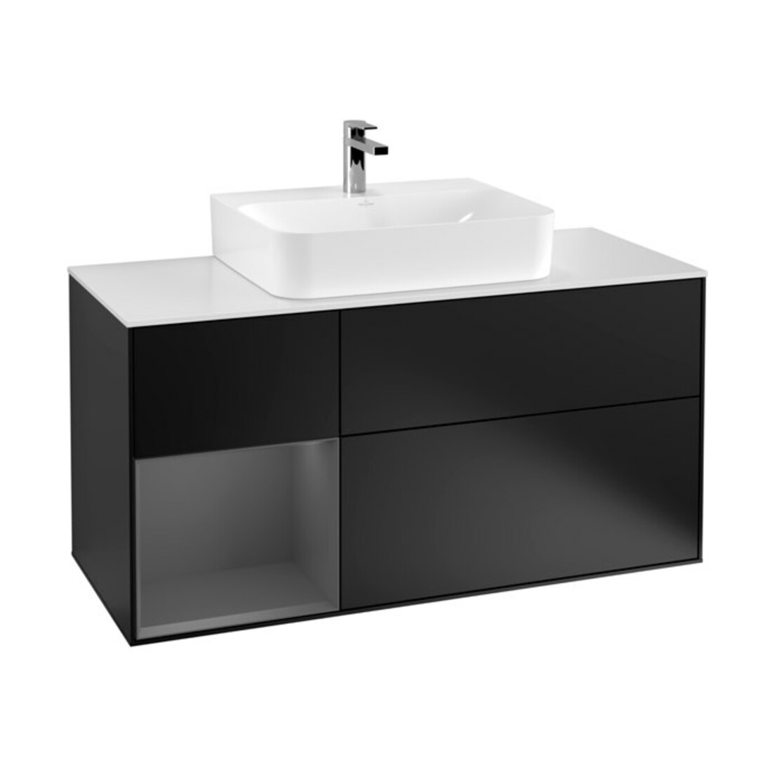 V&B Meuble sous-vasque Finion 120 cm, blanc mat, poignée latérale mat, bleu mat Lac