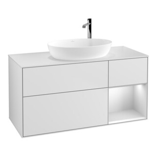V&B Meuble sous vasque Finion 120 cm, blanc mat, tiroir blanc laqué