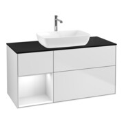 V&B Meuble sous-vasque Finion 120 cm, éclairage mural, blanc brillant, laqué