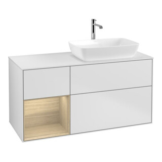 V&B Meuble sous-vasque Finion 120 cm, éclairage mural, blanc mat, avec réglette, blanc mat laqué