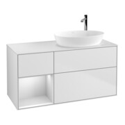 V&B Meuble sous-vasque Finion 120 cm, éclairage mural, blanc mat laqué, blanc brillant laqué