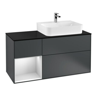 V&B Meuble sous-vasque Finion 120 cm, éclairage mural, blanc mat, laqué, bleu mat