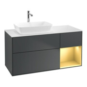 V&B Meuble sous-vasque Finion 120 cm, éclairage mural, blanc mat, laqué gris, avec miroir blanc mat, laqué-1