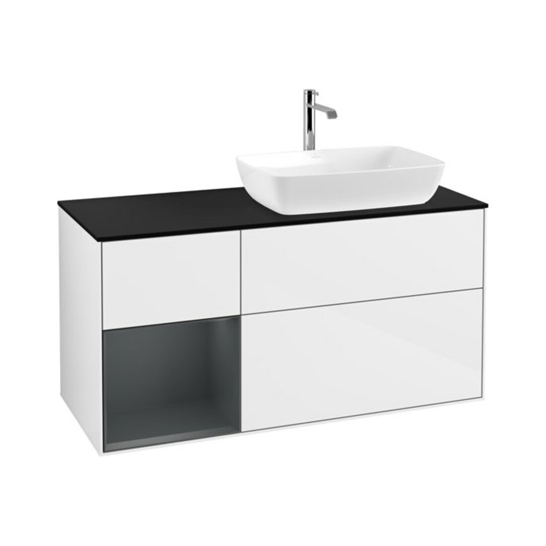 V&B Meuble sous-vasque Finion 120 cm, éclairage mural, laqué blanc brillant