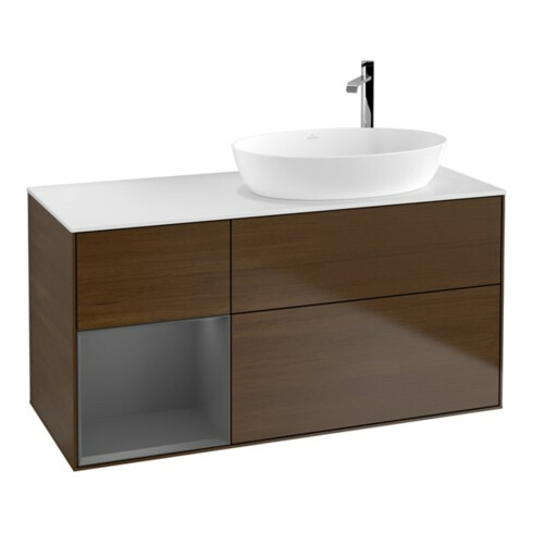 V&B Meuble sous vasque Finion 120 cm, éclairage mural, placage bois, laqué, noyer veneer