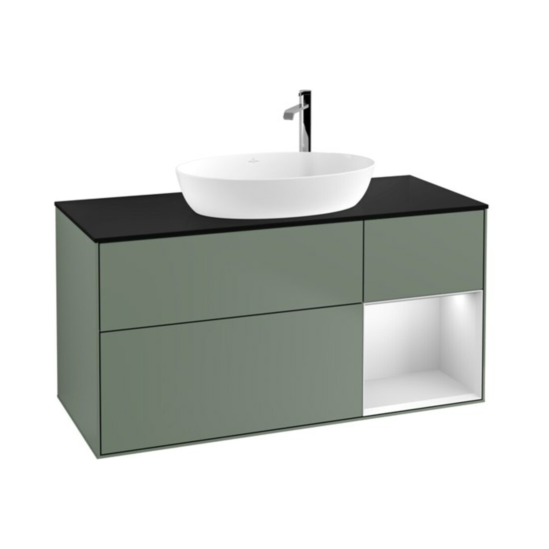 V&B Meuble sous vasque Finion 120 cm, Pl b m, Étagère blanche laquée, Huilé laqué