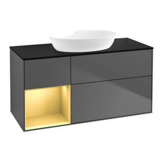 V&B Meuble sous-vasque Finion 120 cm, Pl blanc mat, Rayures dorées mat, Anthracite m