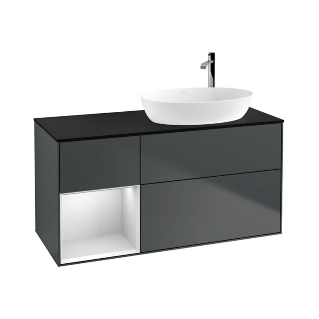 V&B Meuble sous vasque Finion 120 cm, Pl blanc mat, Rg blanc mat laqué, avec éclairage mural