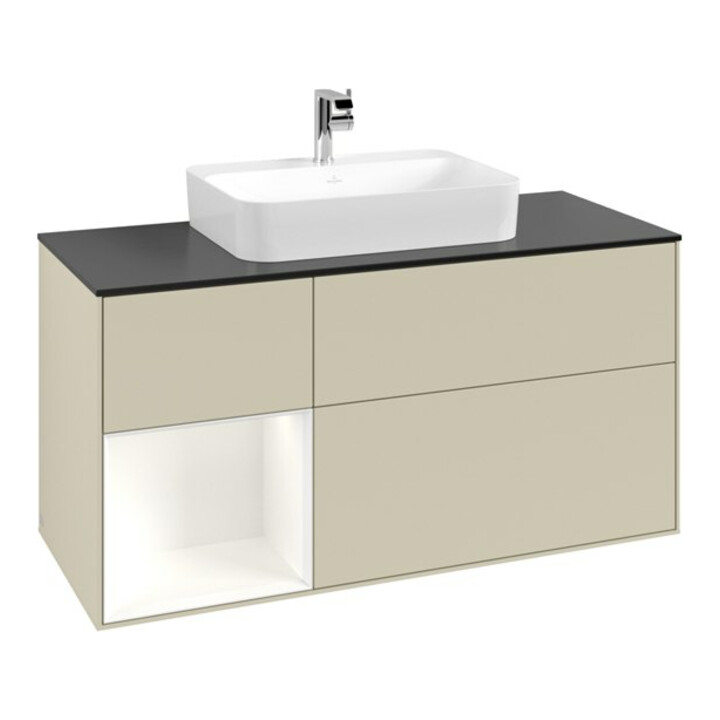 V&B Meuble sous vasque Finion 120 cm, Pl blanc mat, Rg laqué blanc mat, si gris mat lacqué