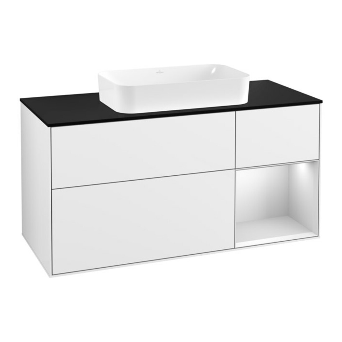 V&B Meuble sous-vasque Finion 120 cm, Pl blanc mat, Rg rouge blanc mat, Lac, blanc brillant Lac