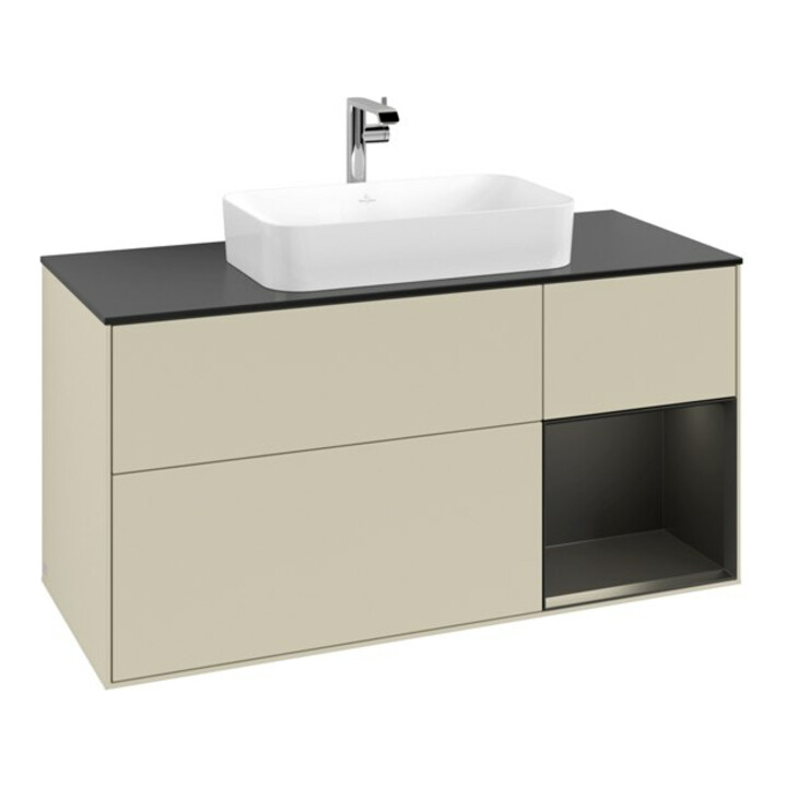 V&B Meuble sous-vasque Finion 120 cm, Pl blanc mat, Rg rouge blanc mat, si gris mat