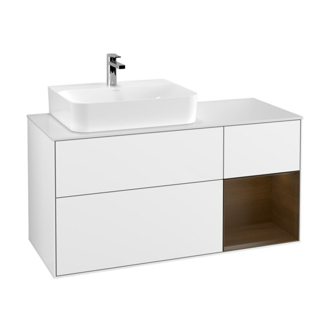 V&B Meuble sous-vasque Finion 120 cm, Pl w m, Rg l wal ven, éclairage mural blanc brillant