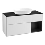 V&B Meuble sous-vasque Finion 120 cm, placage blanc mat, façade bleu mat laqué, blanc mat laqué