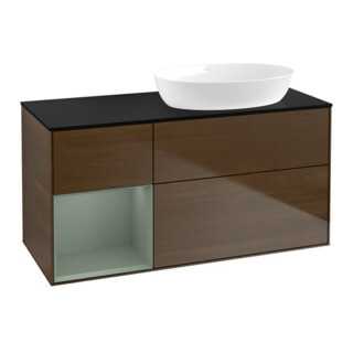 V&B Meuble sous-vasque Finion 120 cm, placage bleu, rangement huile avec laque, noyer veinée