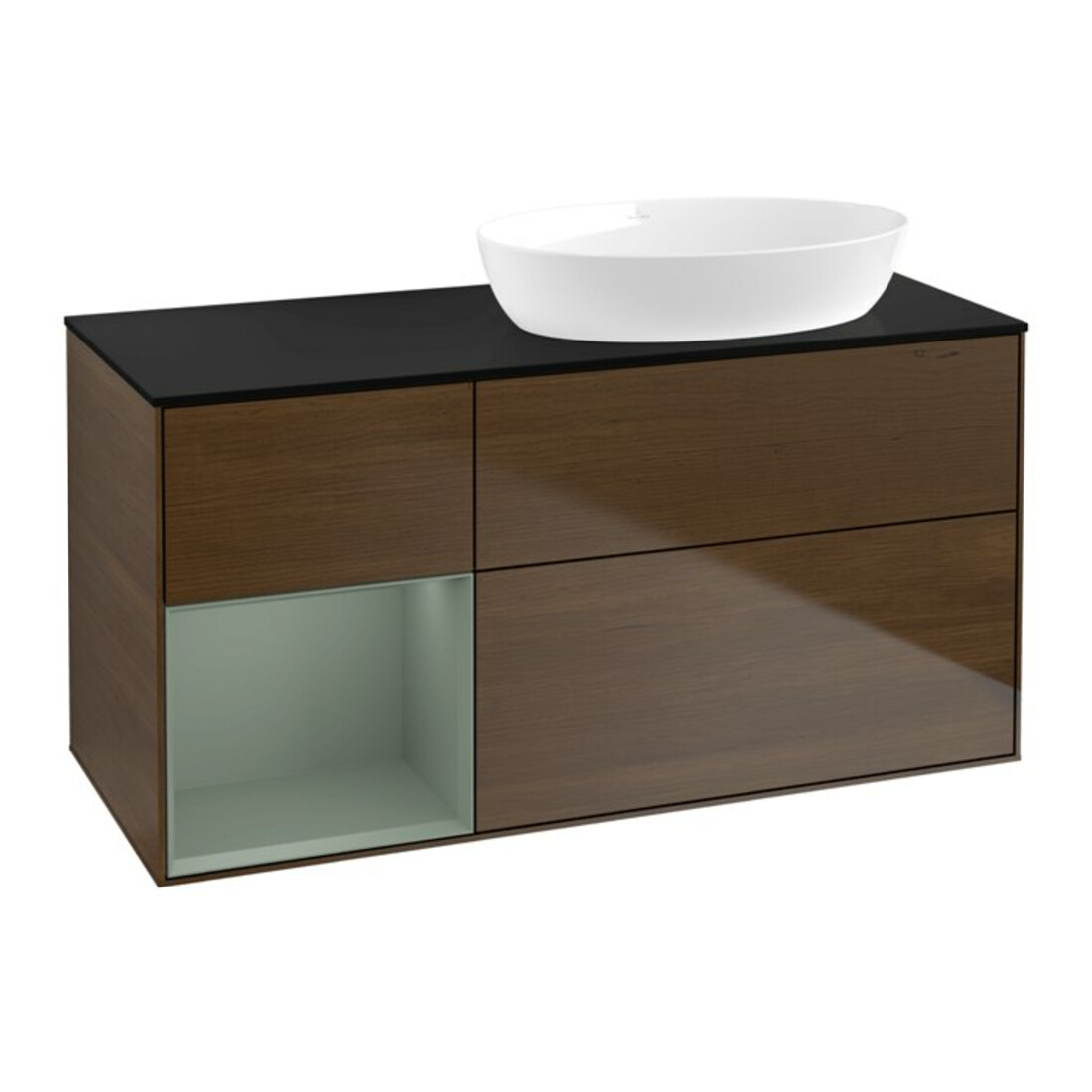 V&B Meuble sous-vasque Finion 120 cm, placage bleu, rangement huile avec laque, noyer veinée
