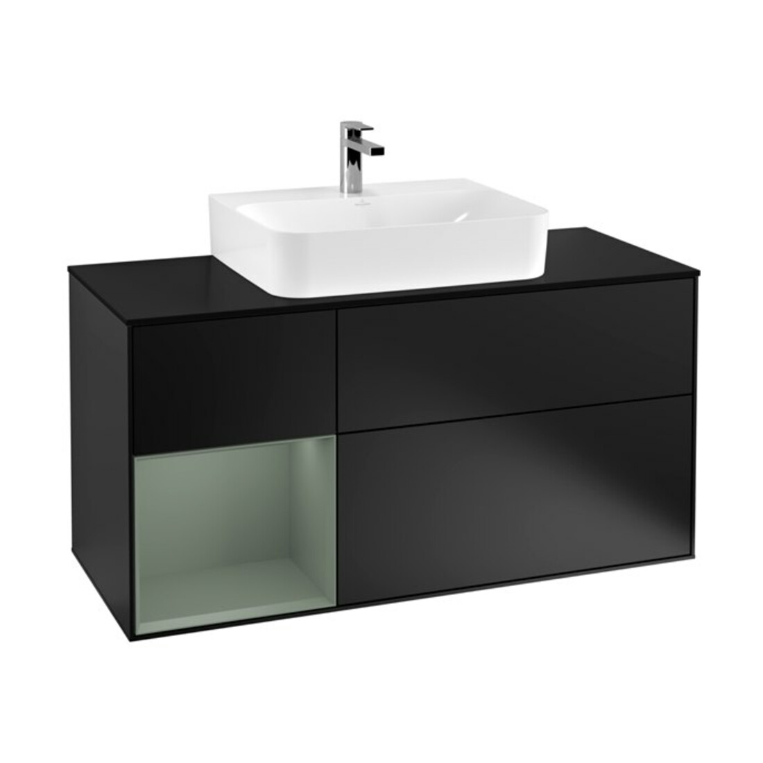 V&B Meuble sous vasque Finion 120 cm, placage bois, laque gris clair, laque bleu