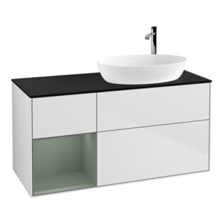 V&B Meuble sous-vasque Finion 120 cm, placage bois, rangement ouvert avec laque, blanc avec laque