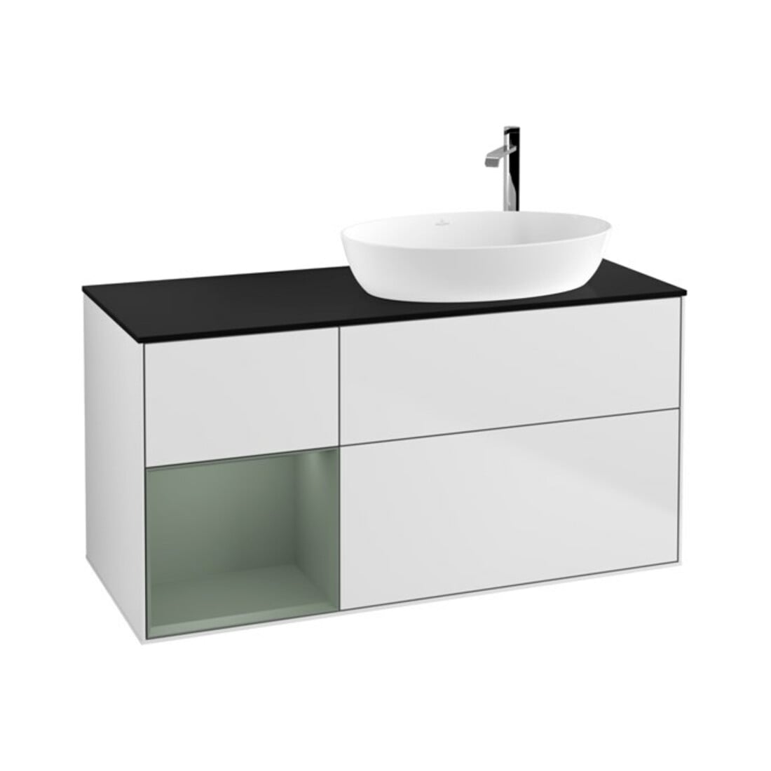 V&B Meuble sous-vasque Finion 120 cm, placage bois, rangement ouvert avec laque, blanc avec laque