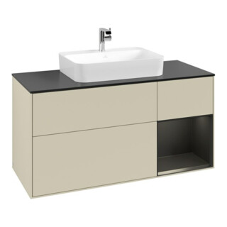 V&B Meuble sous-vasque Finion 120 cm, placage bois, rouge brillant, gris mat brillant