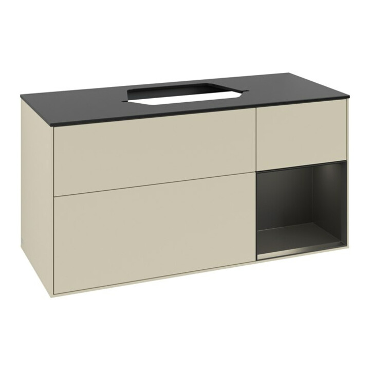 V&B Meuble sous-vasque Finion 120 cm, placage bois, rouge brillant, gris mat brillant