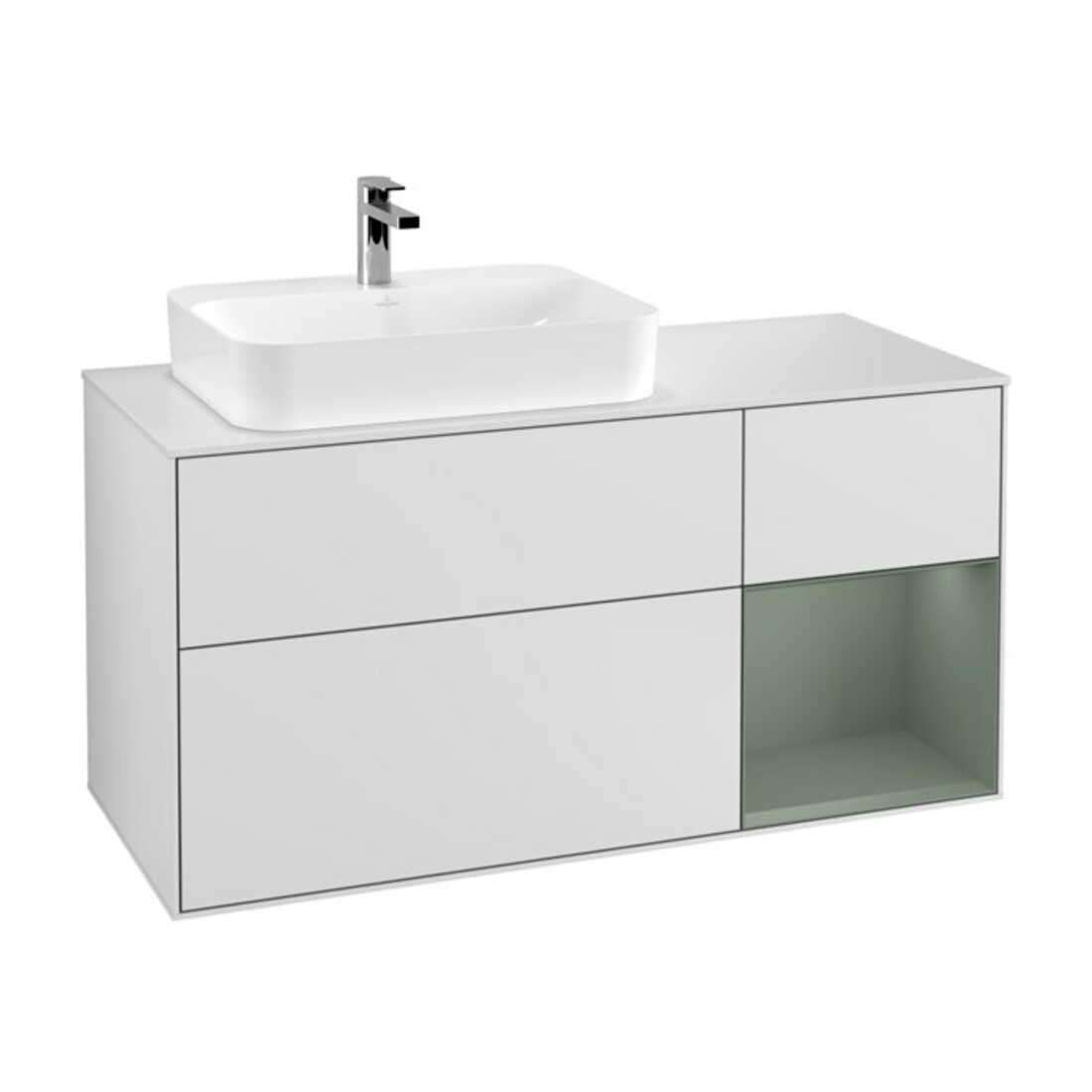 V&B Meuble sous vasque Finion 120 cm, placage bois, rouge olivier mat laqué, blanc mat laqué
