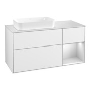 V&B Meuble sous vasque Finion 120 cm, placage chêne, laque blanc brillant