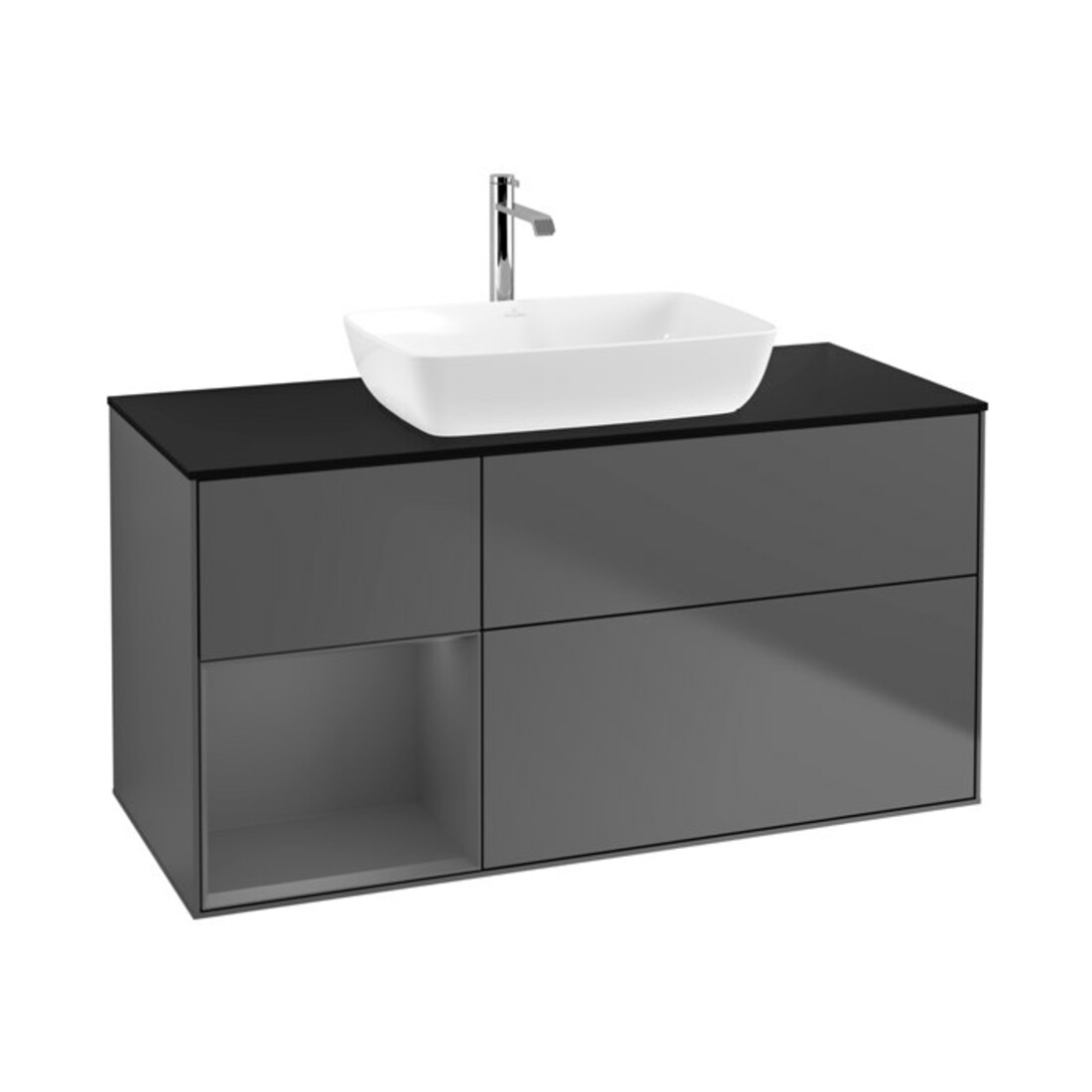 V&B Meuble sous-vasque Finion 120 cm, plan blanc mat, rangement A mat laqué, anthracite m