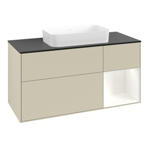 V&B Meuble sous vasque Finion 120x60 cm, tiroir droite blanc mat laqué, gris mat laqué