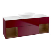 V&B Meuble sous-vasque Finion 160 cm, blanc mat, poignée noyer, miroir Peo m
