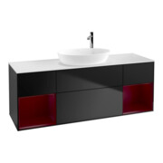 V&B Meuble sous-vasque Finion 160 cm, blanc mat, rangement avec laque bleue mat