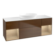 V&B Meuble sous-vasque Finion 160 cm, blanc mat, rangement ouvert, noyer veinée-1
