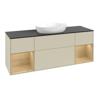 V&B Meuble sous-vasque Finion 160 cm, bleu, rangement ouvert, gris mat laqué