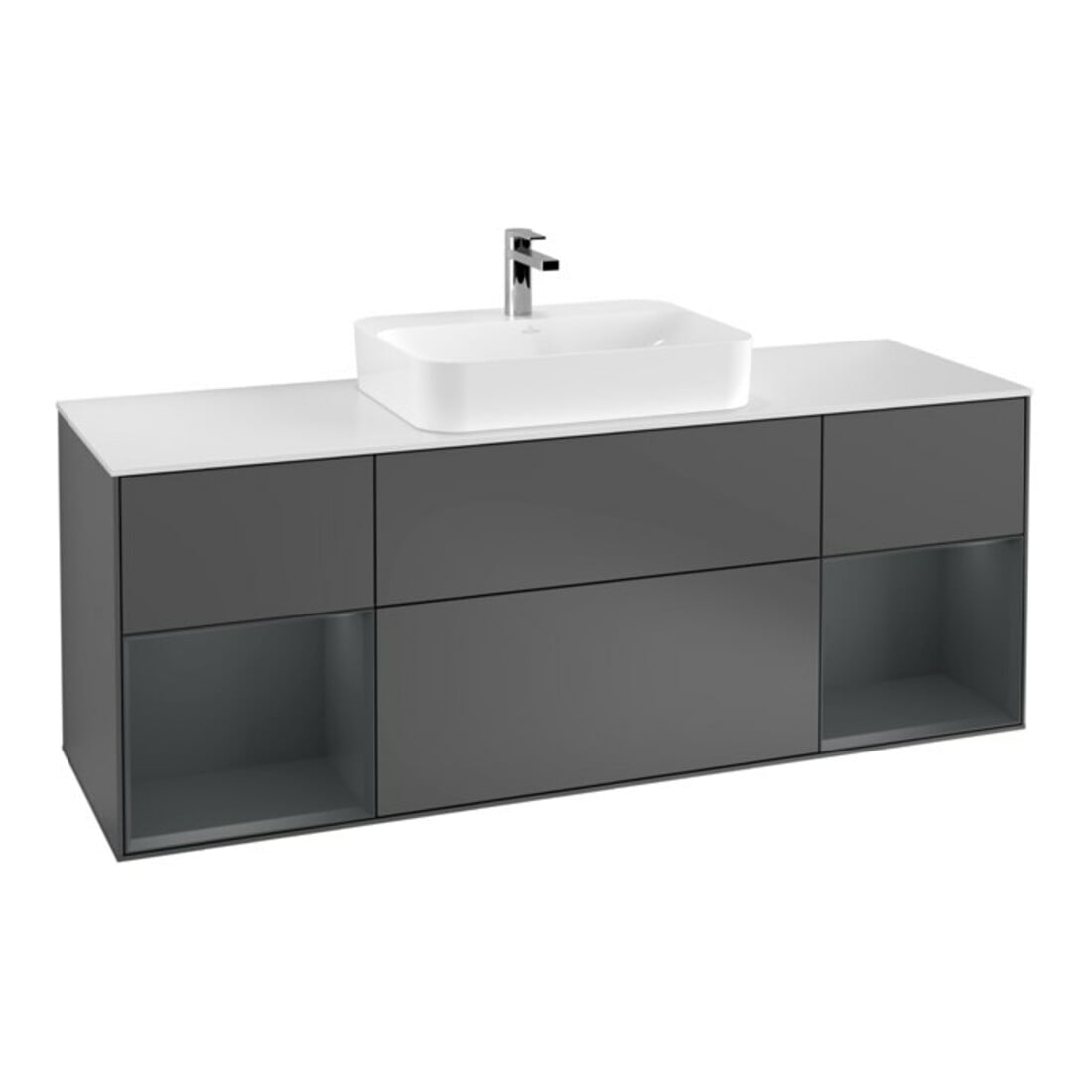 V&B Meuble sous-vasque Finion 160 cm, éclairage mural, anthracite, laqué