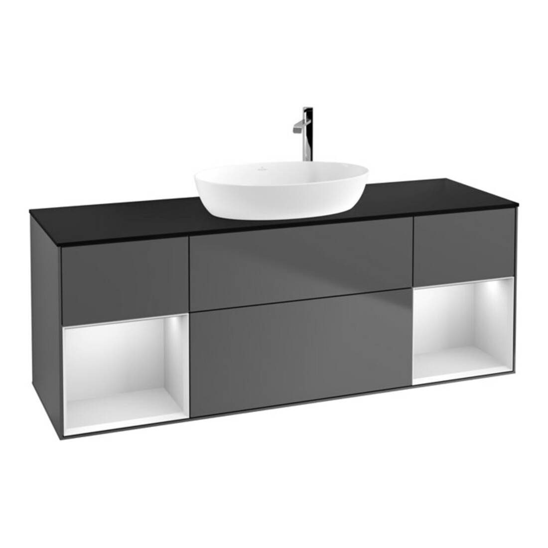 V&B Meuble sous-vasque Finion 160 cm, Pl blanc mat, Tiroir blanc laqué, Anthracite mat