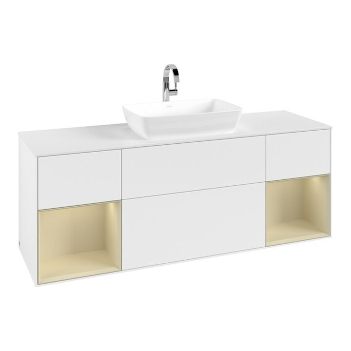 V&B Meuble sous vasque Finion 160 cm, placage bois, gris mat laqué, blanc mat laqué