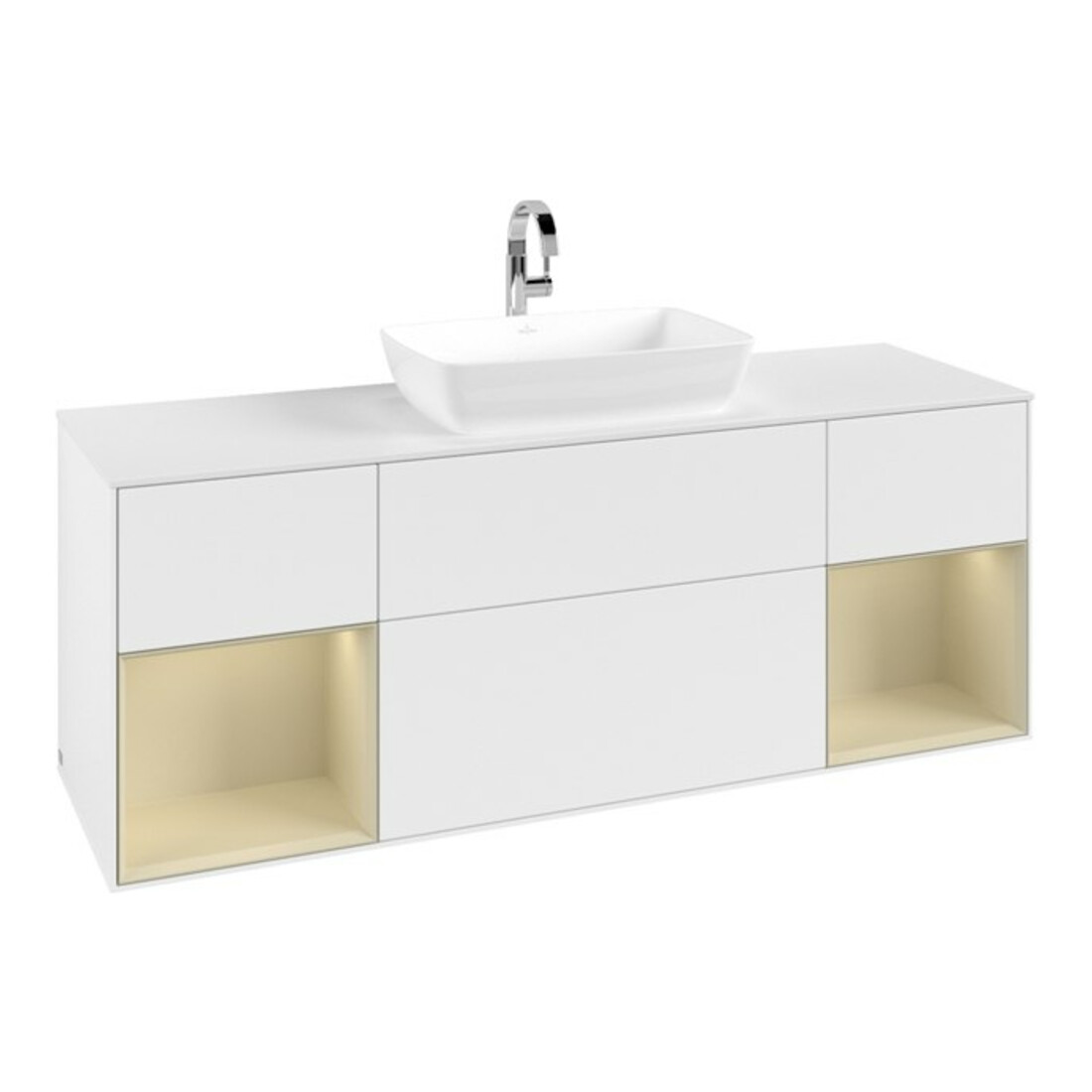 V&B Meuble sous vasque Finion 160 cm, placage bois, gris mat laqué, blanc mat laqué