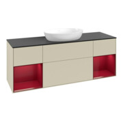 V&B Meuble sous vasque Finion 160 cm, placage bois, rangement Peo mat laqué, gris brillant mat laqué