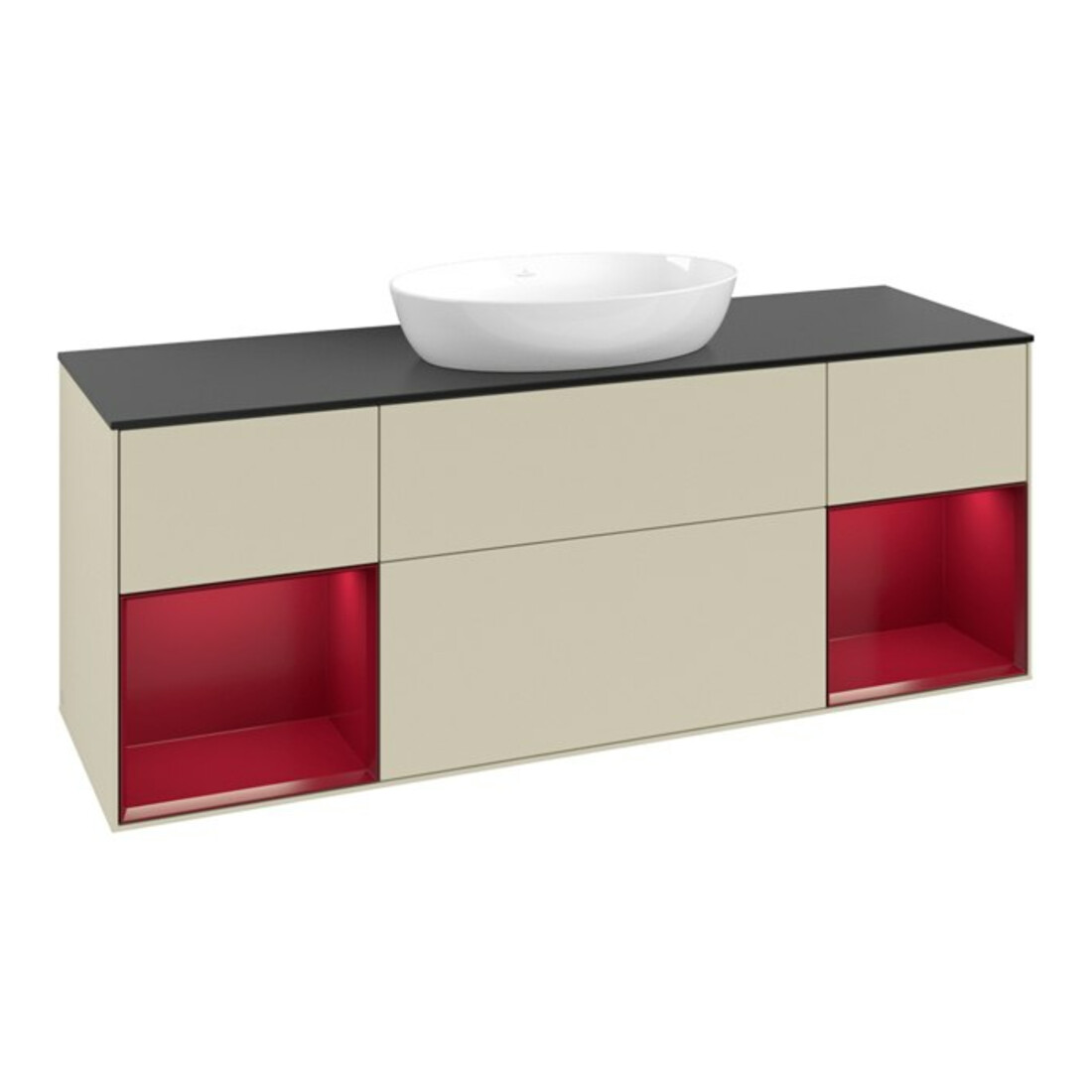 V&B Meuble sous vasque Finion 160 cm, placage bois, rangement Peo mat laqué, gris brillant mat laqué