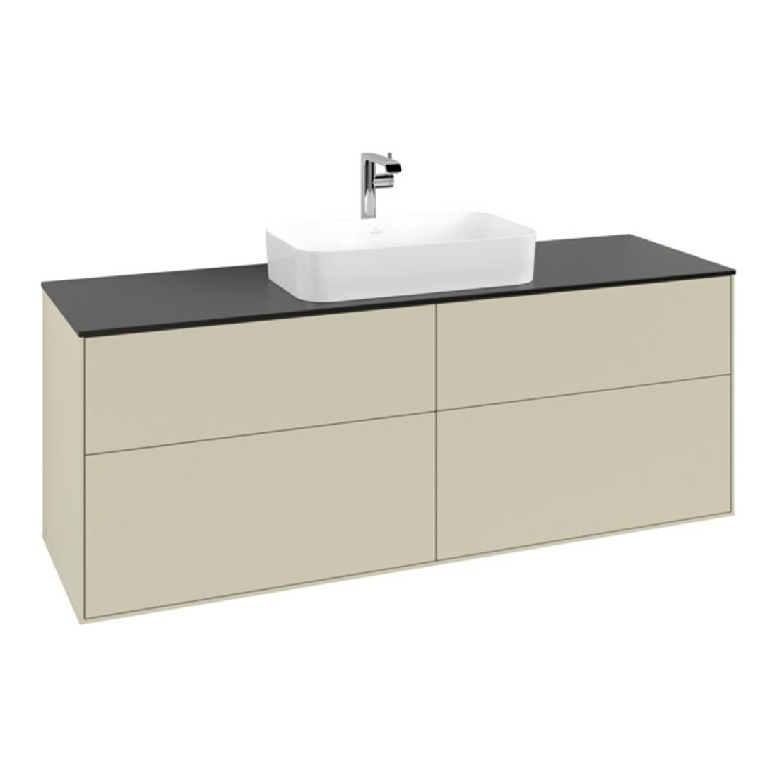 V&B Meuble sous vasque Finion 160x60,3 cm, plan de toilette bleu mat, poignée argent mat Lac