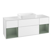 V&B Meuble sous-vasque Finion 160x60,3x50,1cm, Rg Ol m La, éclairage mural, blanc brillant laqué