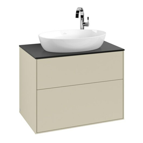 V&B Meuble sous vasque Finion 80x60,3 cm, plan de drainage bleu mat, poignée gris mat Lac