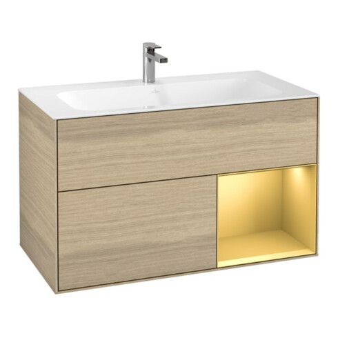 V&B Meuble sous-vasque Finion étagère droite or mat, placage chêne