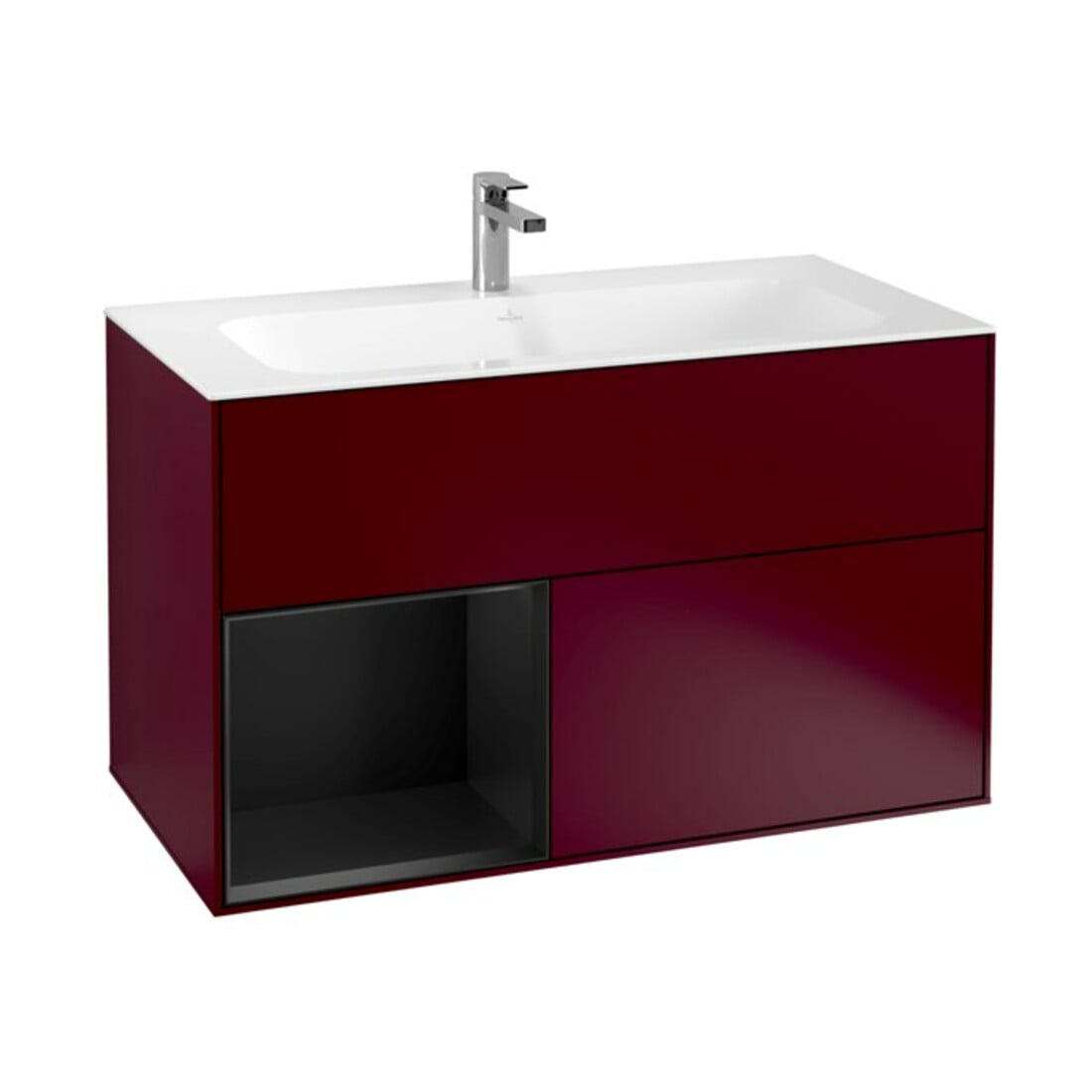 V&B Meuble sous-vasque Finion Reg gauche laqué mat noir, Pivoine mat