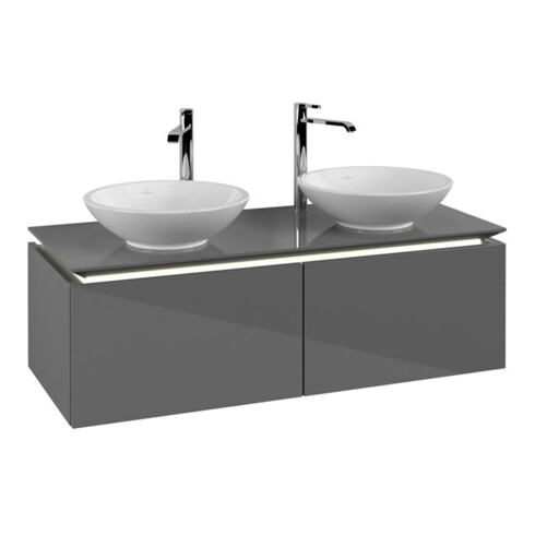 V&B Meuble sous-vasque Legato 120x38x50 cm, 2 tiroirs, avec LED, gris brillant