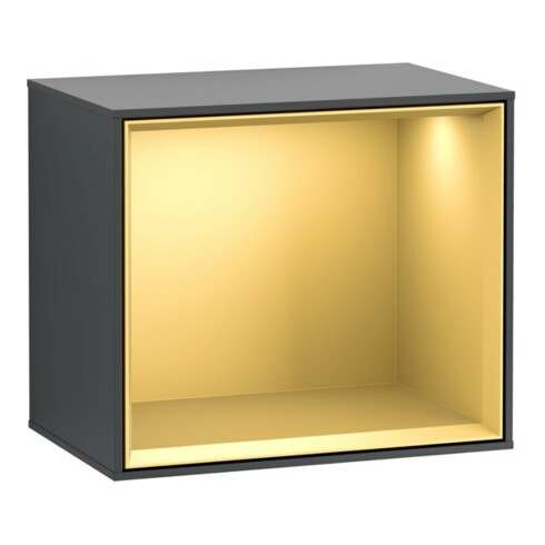 V&B Module d'étagère Finion 41,8x35,6x27cm, étagère dorée mate, médaille bleue mate avec laque