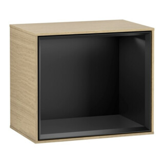 V&B Module étagère Éclairage mural Finion 41,8x35,6x27cm, Étagère bleue mate, placage chêne